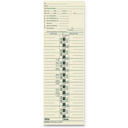 TOPS Time Clock Cards, Replacement for 3200, One Side, 3.5 x 10.5, 500/Box