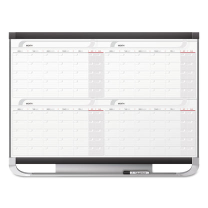 Quartet Prestige 2 Magnetic Total Erase 4-Month Calendar, 36 x 24, Graphite Color Frame