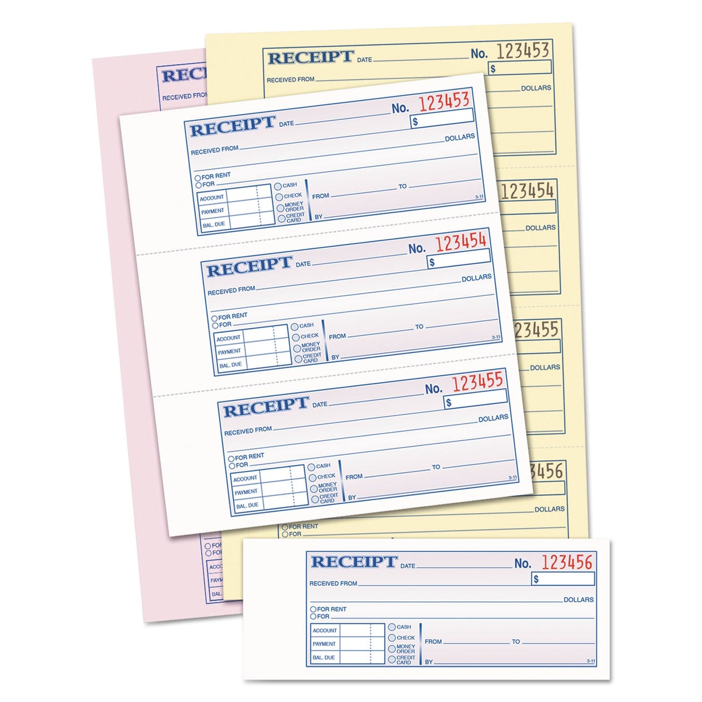 TOPS Money/Rent Receipt Books, Three-Part Carbonless, 2.75 x 7.13, 4/Page, 100 Forms