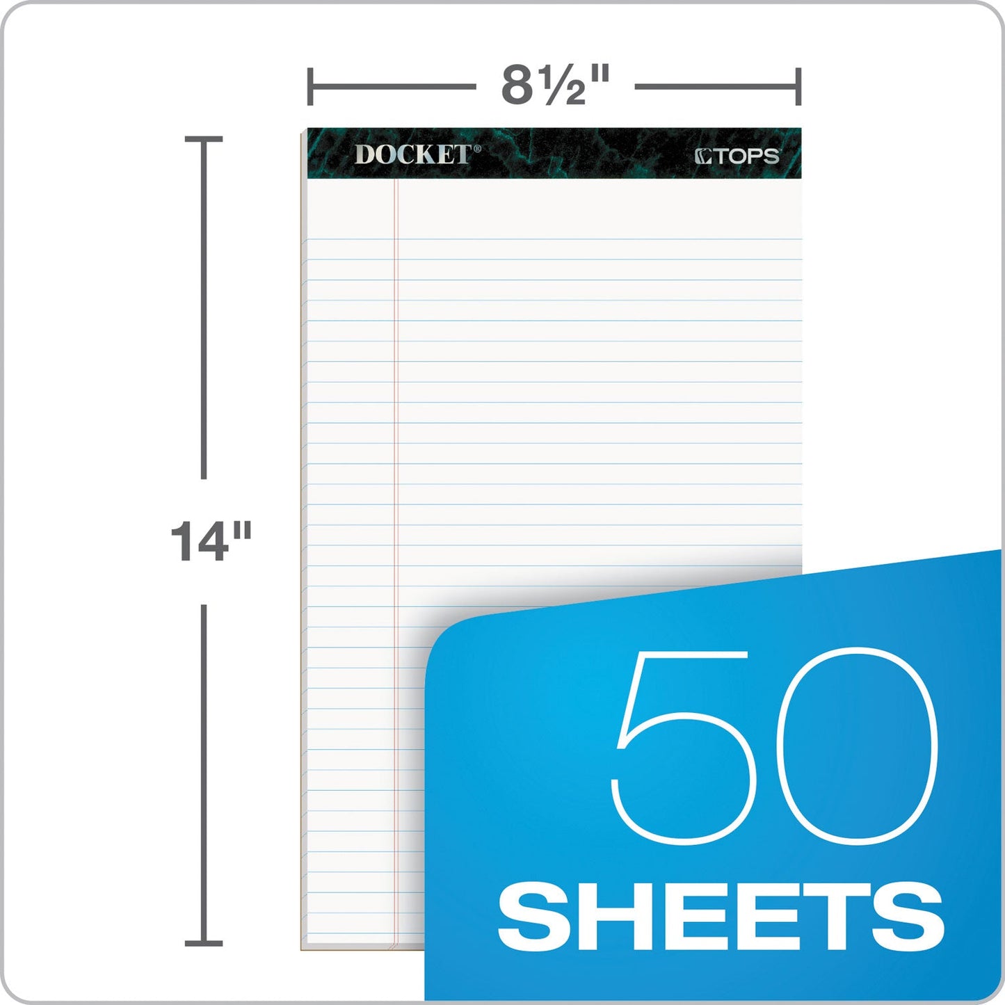 TOPS Docket Ruled Perforated Pads, Wide/Legal Rule, 50 White 8.5 x 14 Sheets, 12/Pack