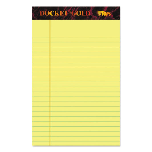 TOPS Docket Gold Ruled Perforated Pads, Narrow Rule, 50 Canary-Yellow 5 x 8 Sheets, 12/Pack