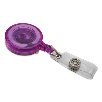 SICURIX ID Slide-Style Belt Clip Card Reels, 30" Extension, Blue/Purple/Red/Translucent, 4/Pack