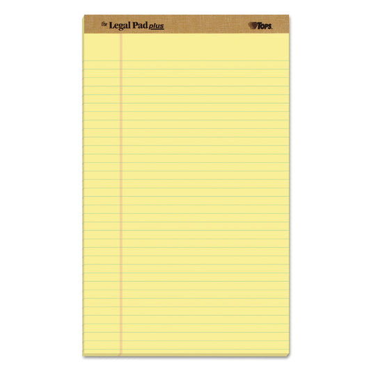 TOPS "The Legal Pad" Plus Ruled Perforated Pads with 40 pt. Back, Wide/Legal Rule, 50 Canary-Yellow 8.5 x 14 Sheets, Dozen