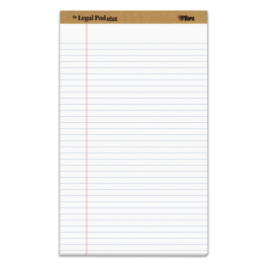 TOPS "The Legal Pad" Plus Ruled Perforated Pads with 40 pt. Back, Wide/Legal Rule, 50 White 8.5 x 14 Sheets, Dozen