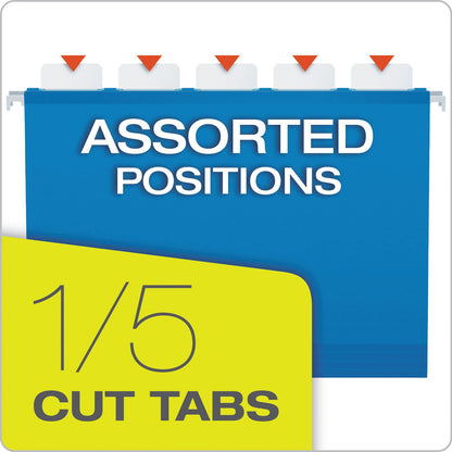Pendaflex SureHook Hanging Folders, Letter Size, 1/5-Cut Tabs, Blue, 20/Box
