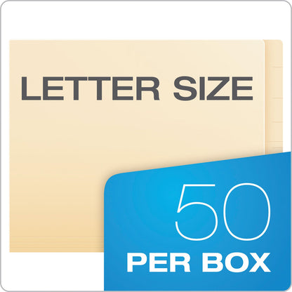 Pendaflex Manila End Tab Expanding Fastener Folders, 2-Ply Tabs, 1 Fastener, Letter Size, 11-pt Manila Exterior, 50/Box
