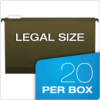 Pendaflex SureHook Hanging Folders, Legal Size, 1/5-Cut Tabs, Standard Green, 20/Box
