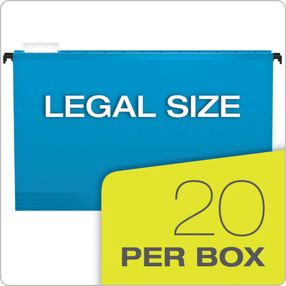 Pendaflex SureHook Hanging Folders, Legal Size, 1/5-Cut Tabs, Blue, 20/Box