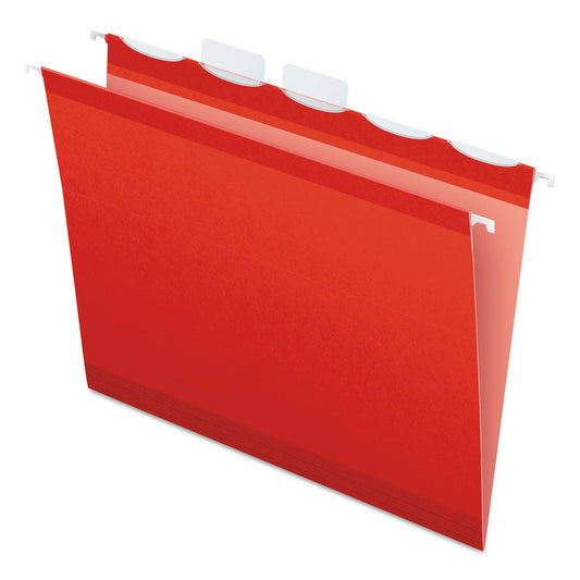 Pendaflex Ready-Tab Colored Reinforced Hanging Folders, Letter Size, 1/5-Cut Tabs, Red, 25/Box