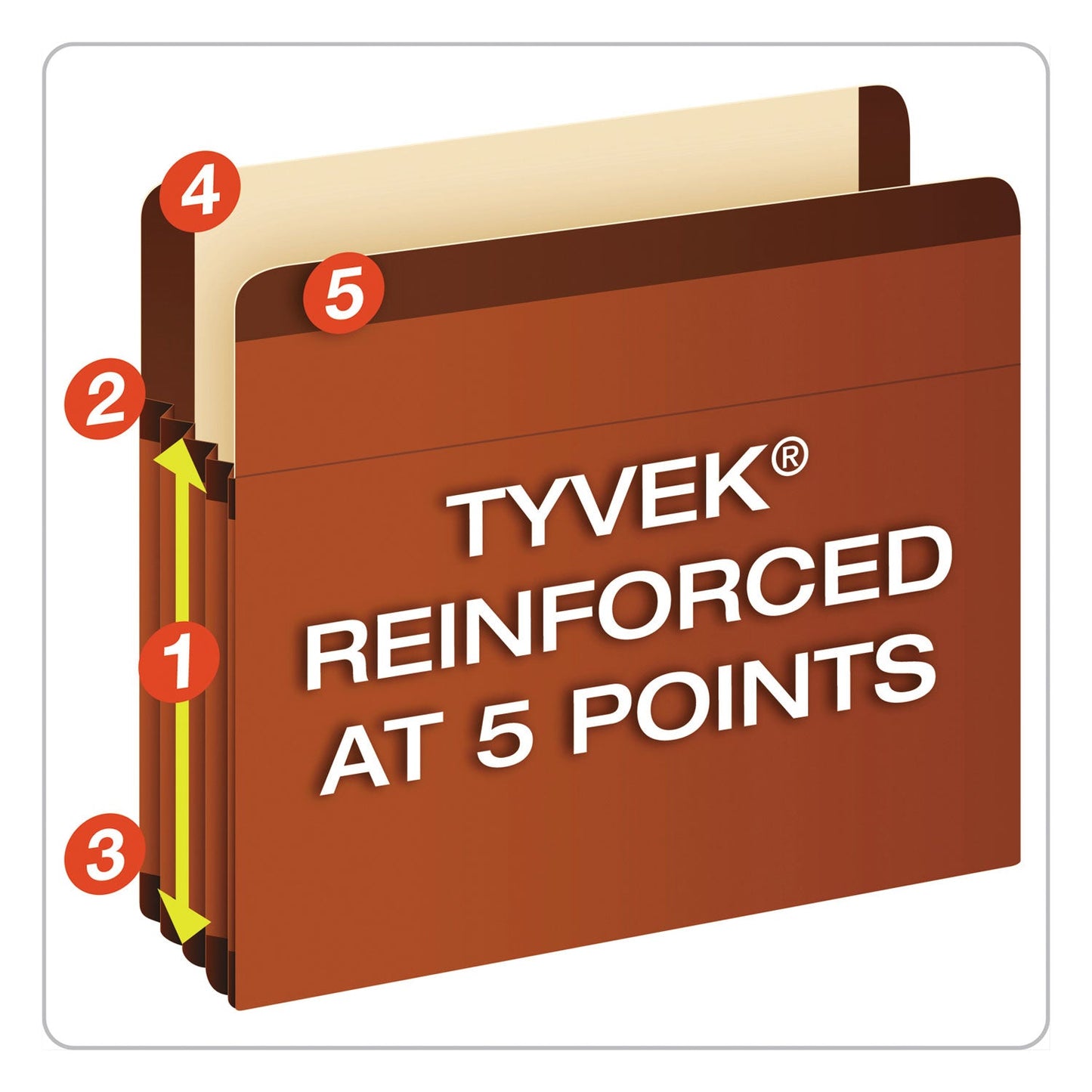 Pendaflex Premium Reinforced Expanding File Pockets, 5.25" Expansion, Letter Size, Red Fiber, 5/Box