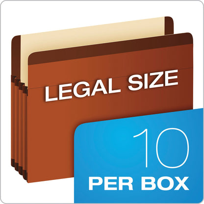 Pendaflex Premium Reinforced Expanding File Pockets, 3.5" Expansion, Legal Size, Red Fiber, 10/Box