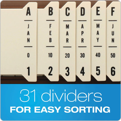 Pendaflex General Purpose Indexed Sorter, 31 Dividers, Alpha/Numeric/Month/Date/Day Index, Letter Size, Brown Frame