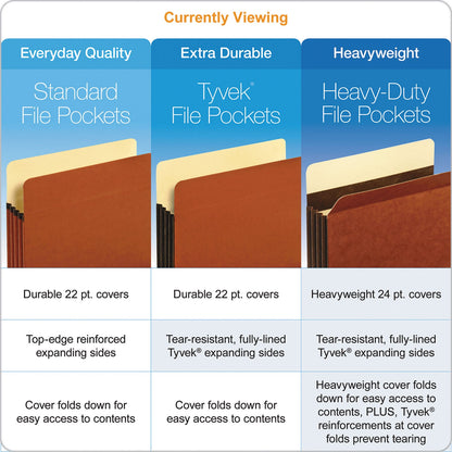 Pendaflex File Pocket with Tyvek, 3.5" Expansion, Legal Size, Redrope, 10/Box