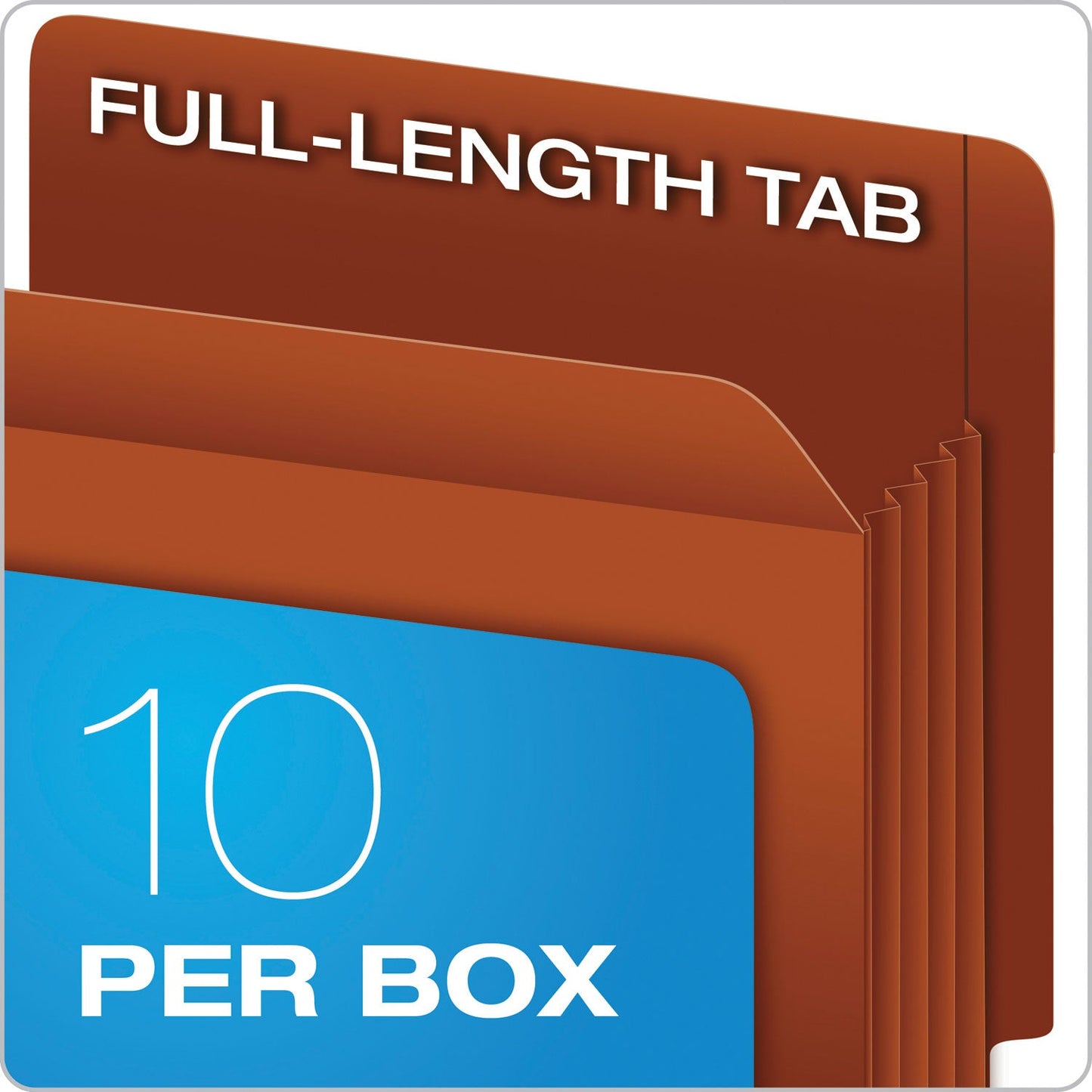 Pendaflex Heavy-Duty End Tab File Pockets, 5.25" Expansion, Letter Size, Red Fiber, 10/Box