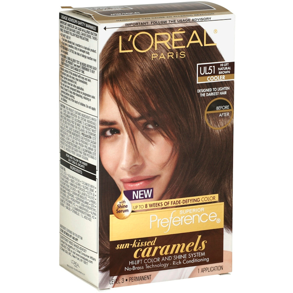 L'Oreal Paris Superior Preference Permanent Color, Sun Kissed Caramels, Cooler, Hi-Lift Natural Brown, UL51