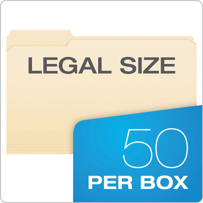 Pendaflex Manila Fastener Folders, 1/3-Cut Tabs: Assorted, 1 Fastener, Legal Size, Manila Exterior, 50/Box
