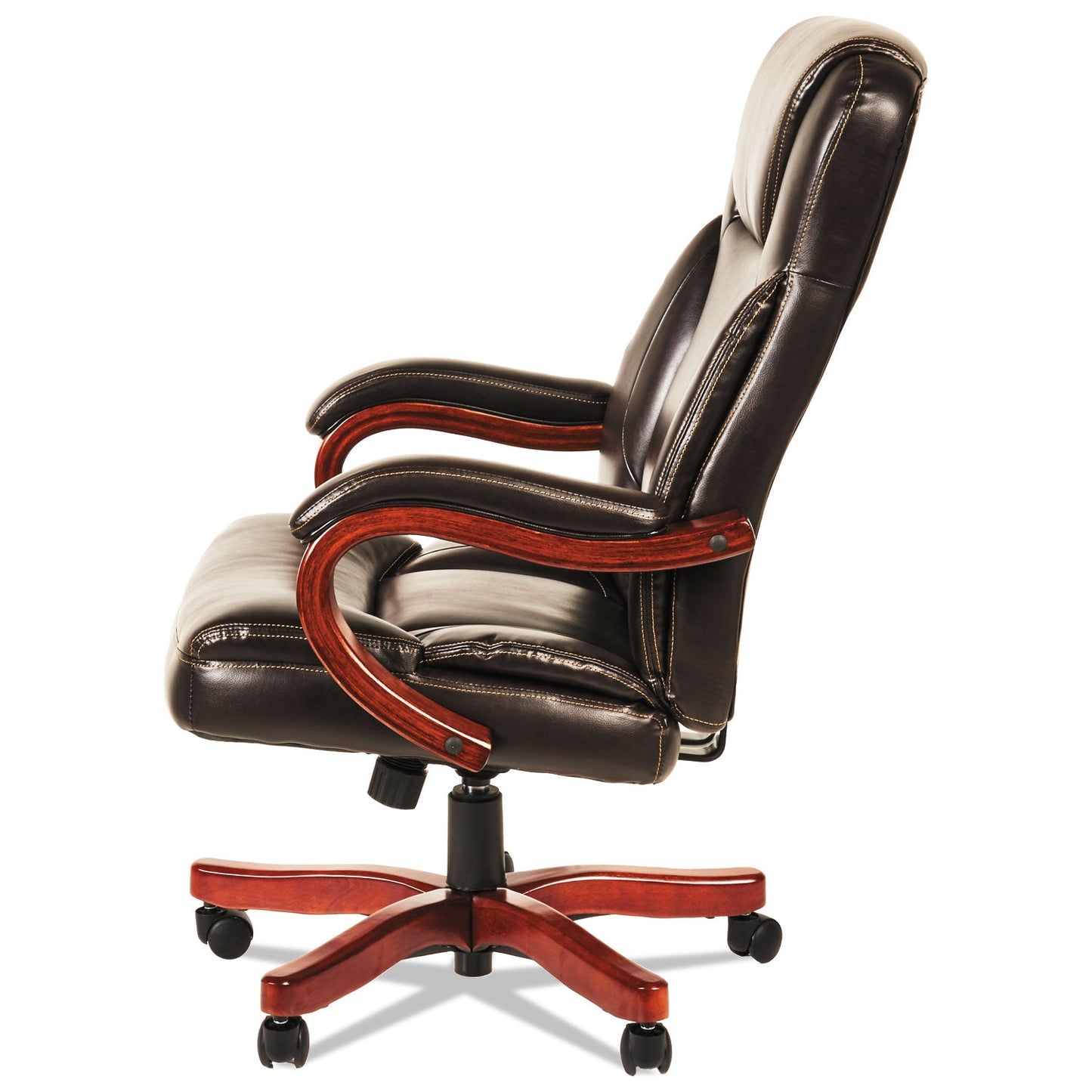 Alera Transitional Series Executive Wood Chair, Up to 275 lb, Chocolate Marble Bonded Leather Seat/Back, Walnut Wood Base