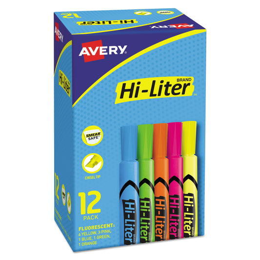 Avery HI-LITER Desk-Style Highlighters, Assorted Ink Colors, Chisel Tip, Assorted Barrel Colors, Dozen