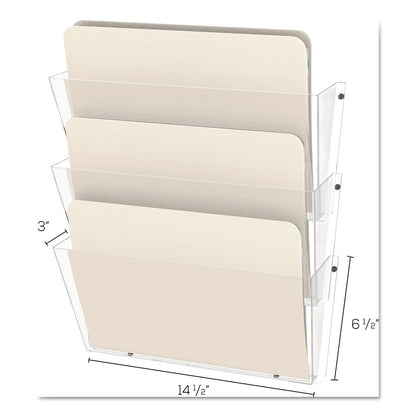 deflecto Unbreakable DocuPocket Wall File, 3 Sections, Letter Size, 14.5" x 3" x 6.5", Clear, 3/Pack