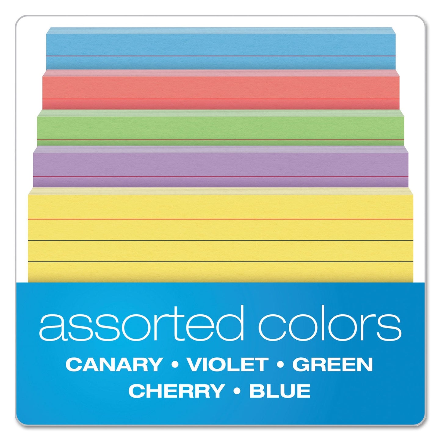 Oxford Ruled Index Cards, 3 x 5, Blue/Violet/Canary/Green/Cherry, 100/Pack