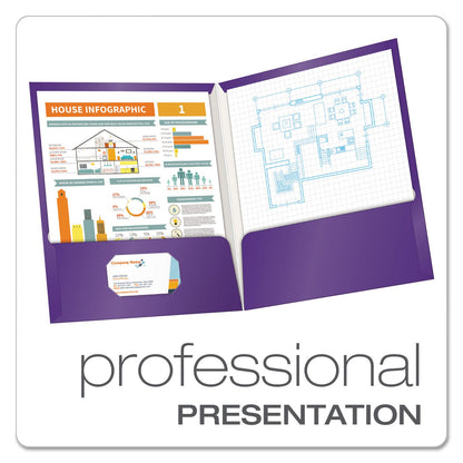 Oxford High Gloss Laminated Paperboard Folder, 100-Sheet Capacity, 11 x 8.5, Purple, 25/Box