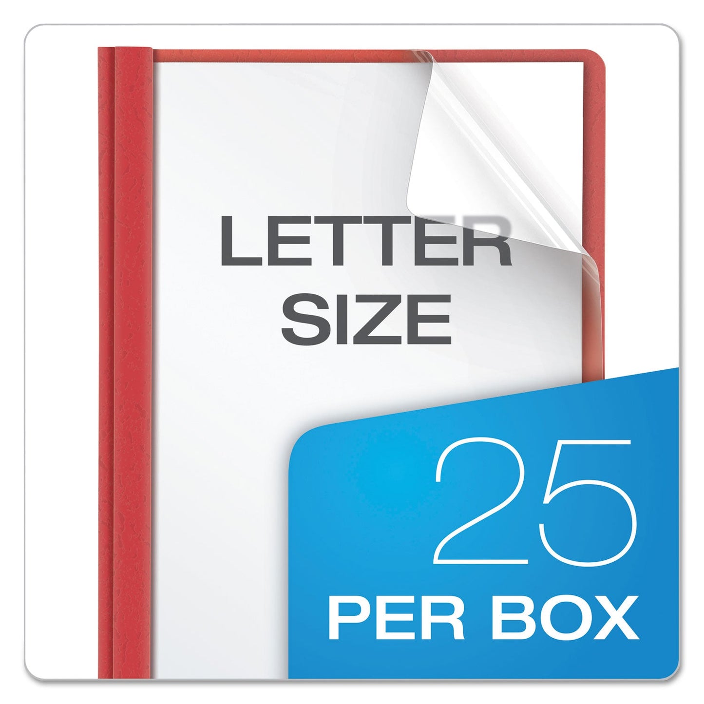 Oxford Clear Front Standard Grade Report Cover, Three-Prong Fastener, 0.5" Capacity, 8.5 x 11, Clear/Red, 25/Box
