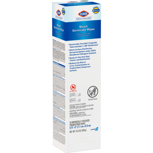 Clorox Healthcare® Bleach Germicidal Wipes, Individual Packets Box of 50 31424