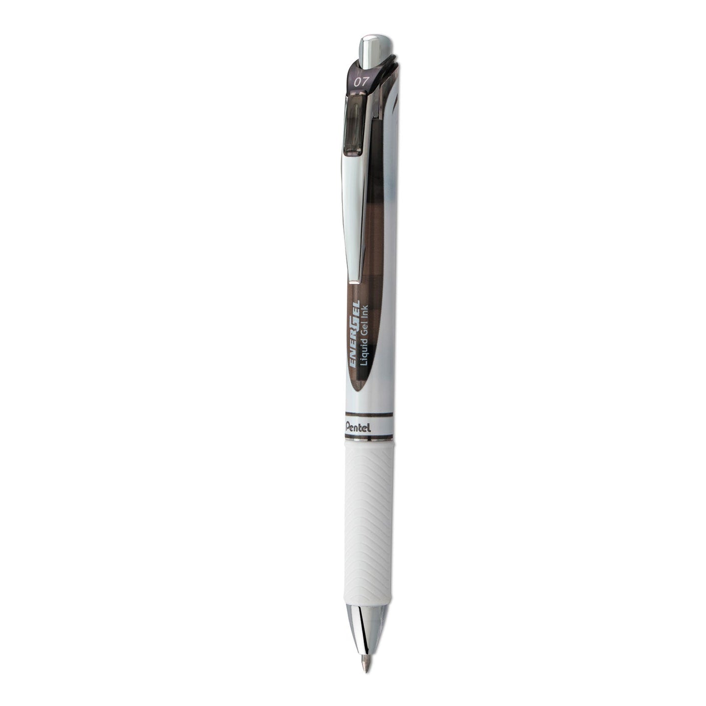 Pentel EnerGel RTX Gel Pen, Retractable, Medium 0.7 mm, Black Ink, White/Black Barrel