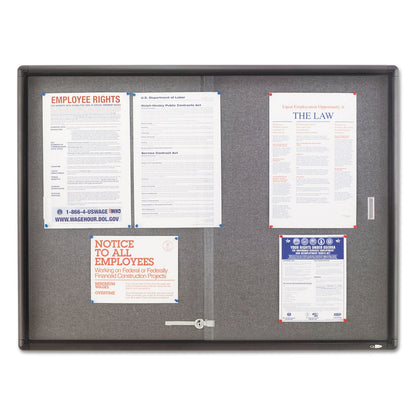 Quartet Enclosed Bulletin Board, Fabric/Cork/Glass, 48 x 36, Gray, Aluminum Frame