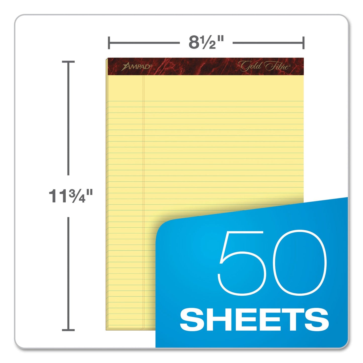 Ampad Gold Fibre Quality Writing Pads, Narrow Rule, 50 Canary-Yellow 8.5 x 11.75 Sheets, Dozen