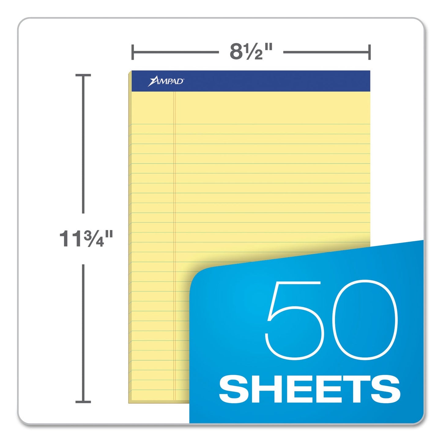 Ampad Recycled Writing Pads, Wide/Legal Rule, Politex Green Kelsu Headband, 50 Canary-Yellow 8.5 x 11.75 Sheets, Dozen