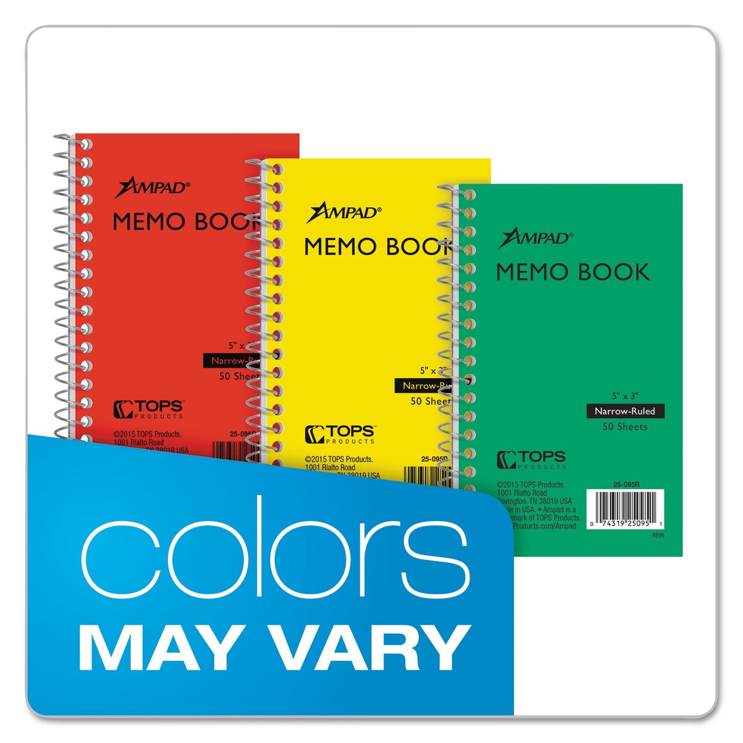 Ampad Memo Books, Narrow Rule, Randomly Assorted Covers, 5 x 3, 50 Sheets