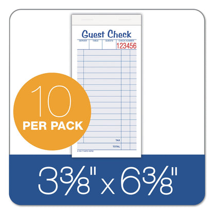 Adams Guest Check Unit Set, Two-Part Carbonless, 6.38 x 3.38, 1/Page, 50 Forms/Pad, 10 Pads/Pack