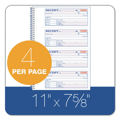 Adams TOPS Money/Rent Receipt Book, 7.13 x 2.75, Two-Part Carbon, 4/Page, 200 Forms