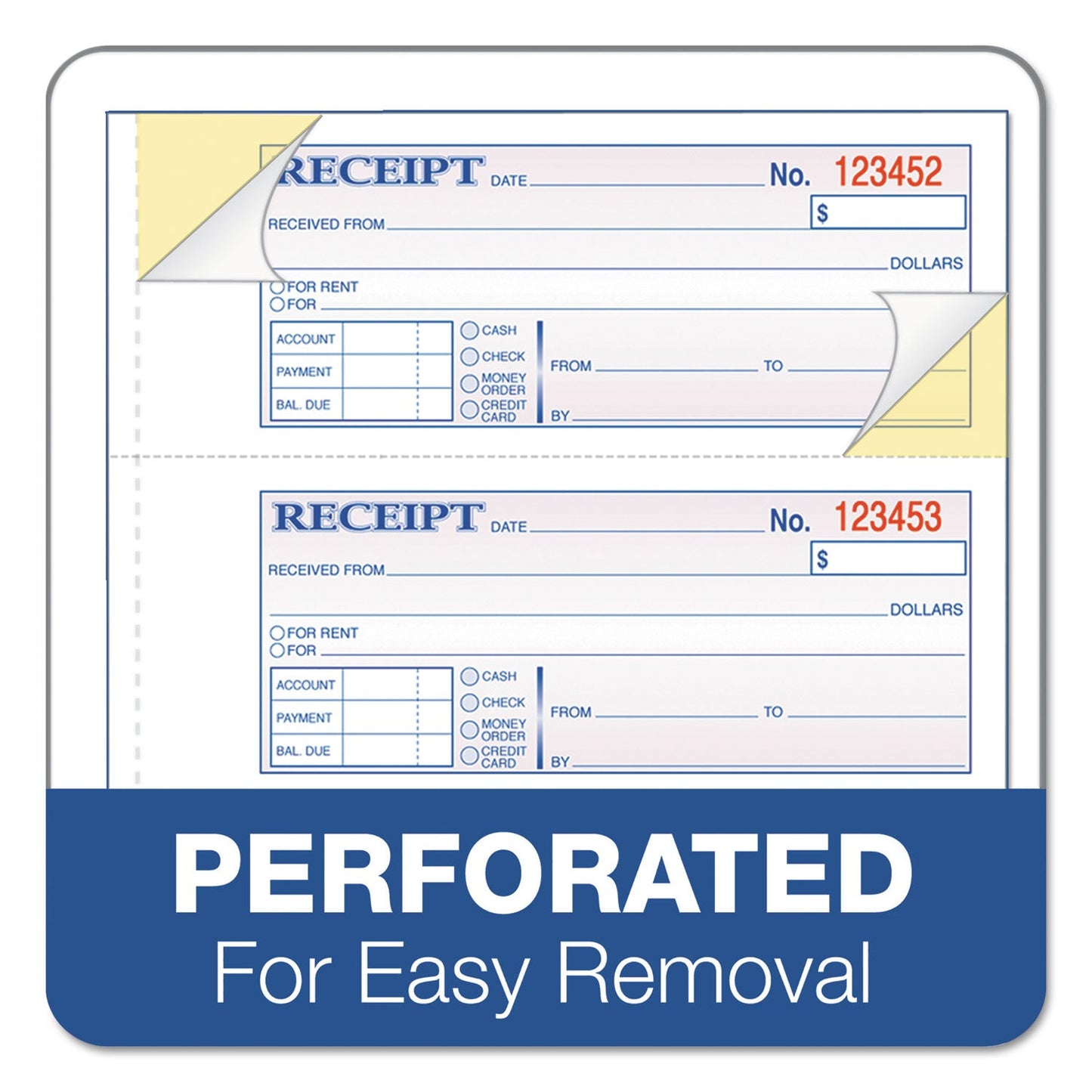 Adams Receipt Book, Three-Part Carbonless, 7.19 x 11, 4/Page, 100 Forms