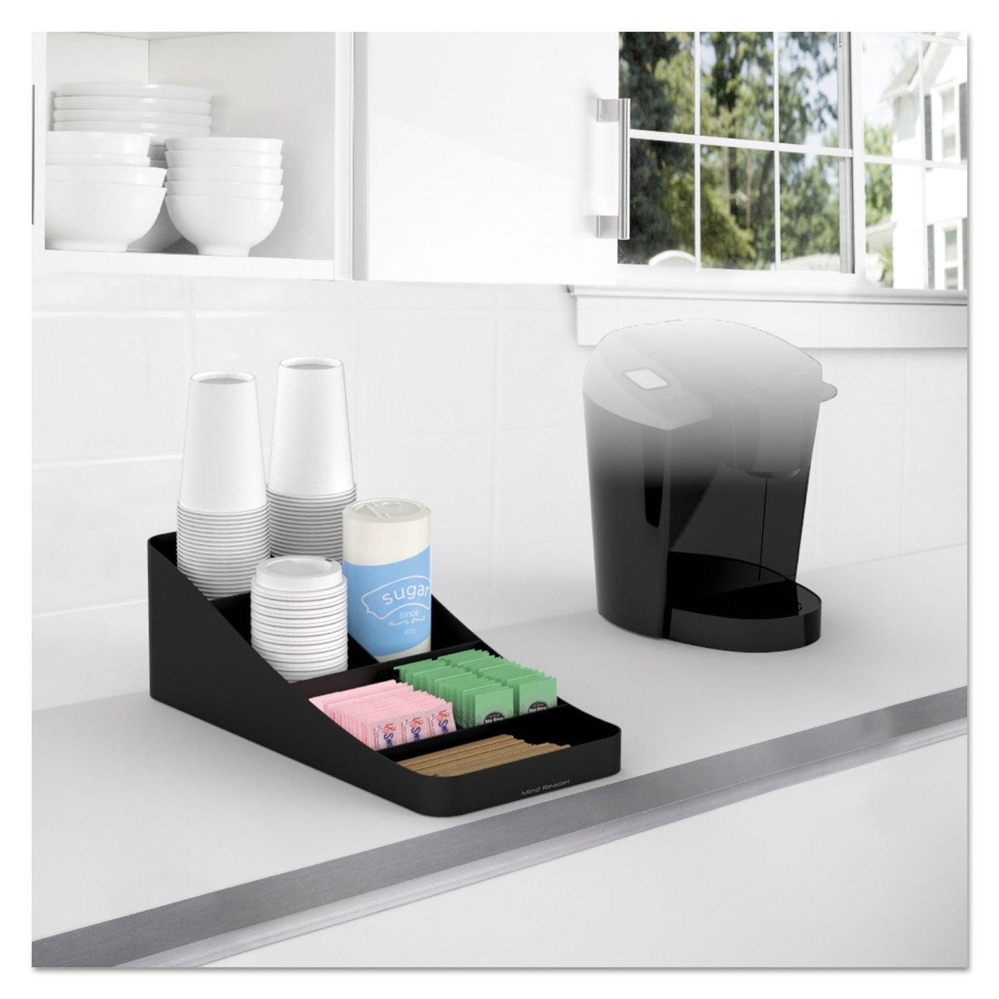 Mind Reader Trove Seven-Compartment Coffee Condiment Organizer, 7.75 x 16 x 5.25, Black