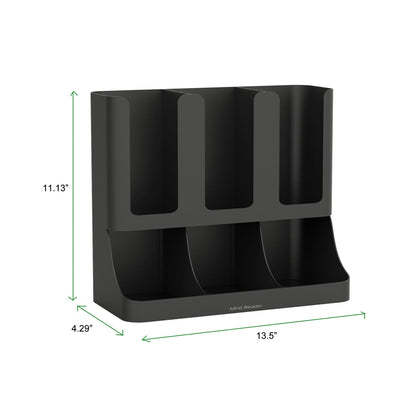 Mind Reader Flume Six-Section Upright Coffee Condiment/Cup Organizer, 11.5 x 6.5 x 15, Black