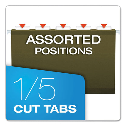 Pendaflex Reinforced Hanging File Folders with Printable Tab Inserts, Legal Size, 1/5-Cut Tabs, Standard Green, 25/Box