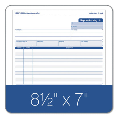 TOPS Snap-Off Shipper/Packing List, Three-Part Carbonless, 8.5 x 7, 1/Page, 50 Forms