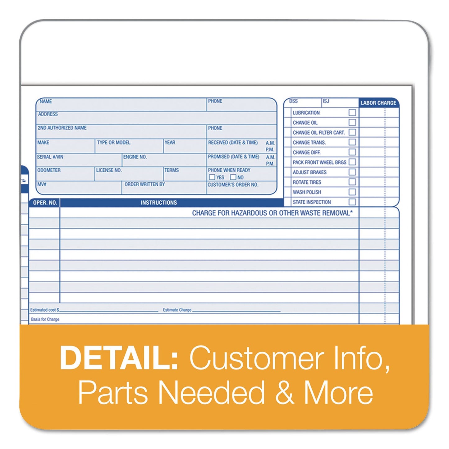 TOPS Auto Repair Four-Part Carbonless, Four-Part Carbonless, 8.5 x 11, 50 Forms