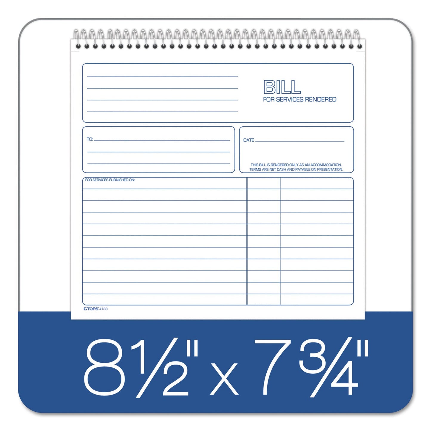 TOPS Spiralbound Service Invoices, Two-Part Carbonless, 8.5 x 7.75, 1/Page, 50 Forms