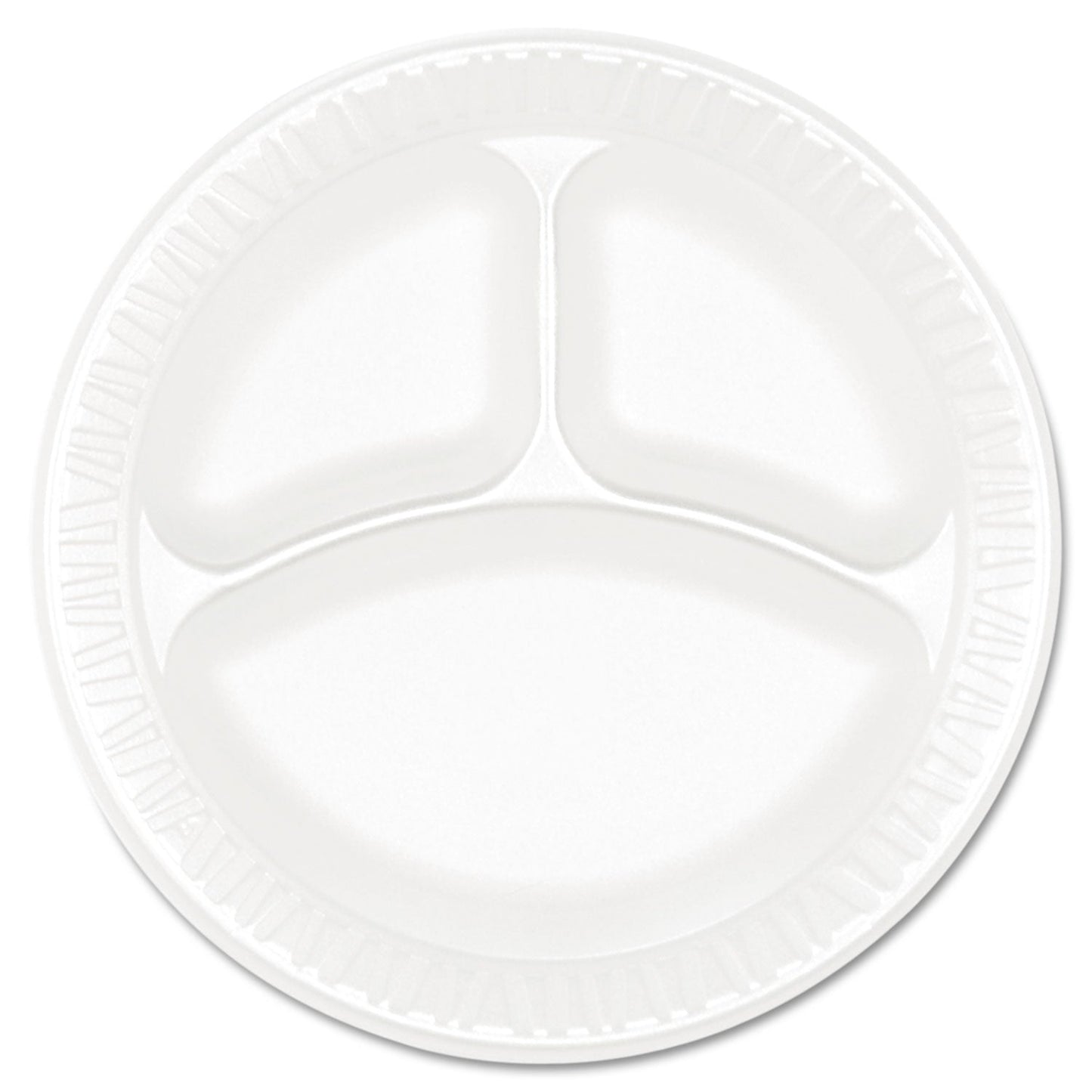 Dart Concorde Foam Plate, 3-Compartment, 9" dia, White, 125/Pack, 4 Packs/Carton