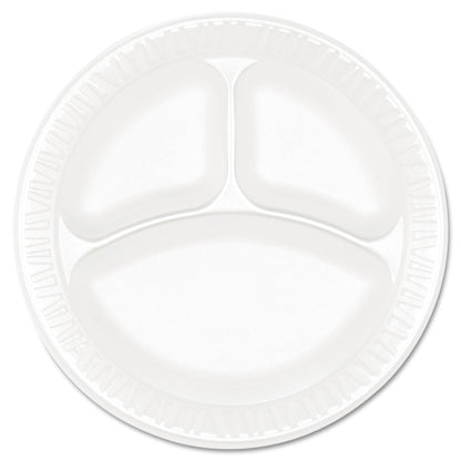 Dart Concorde Foam Plate, 3-Compartment, 9" dia, White, 125/Pack, 4 Packs/Carton