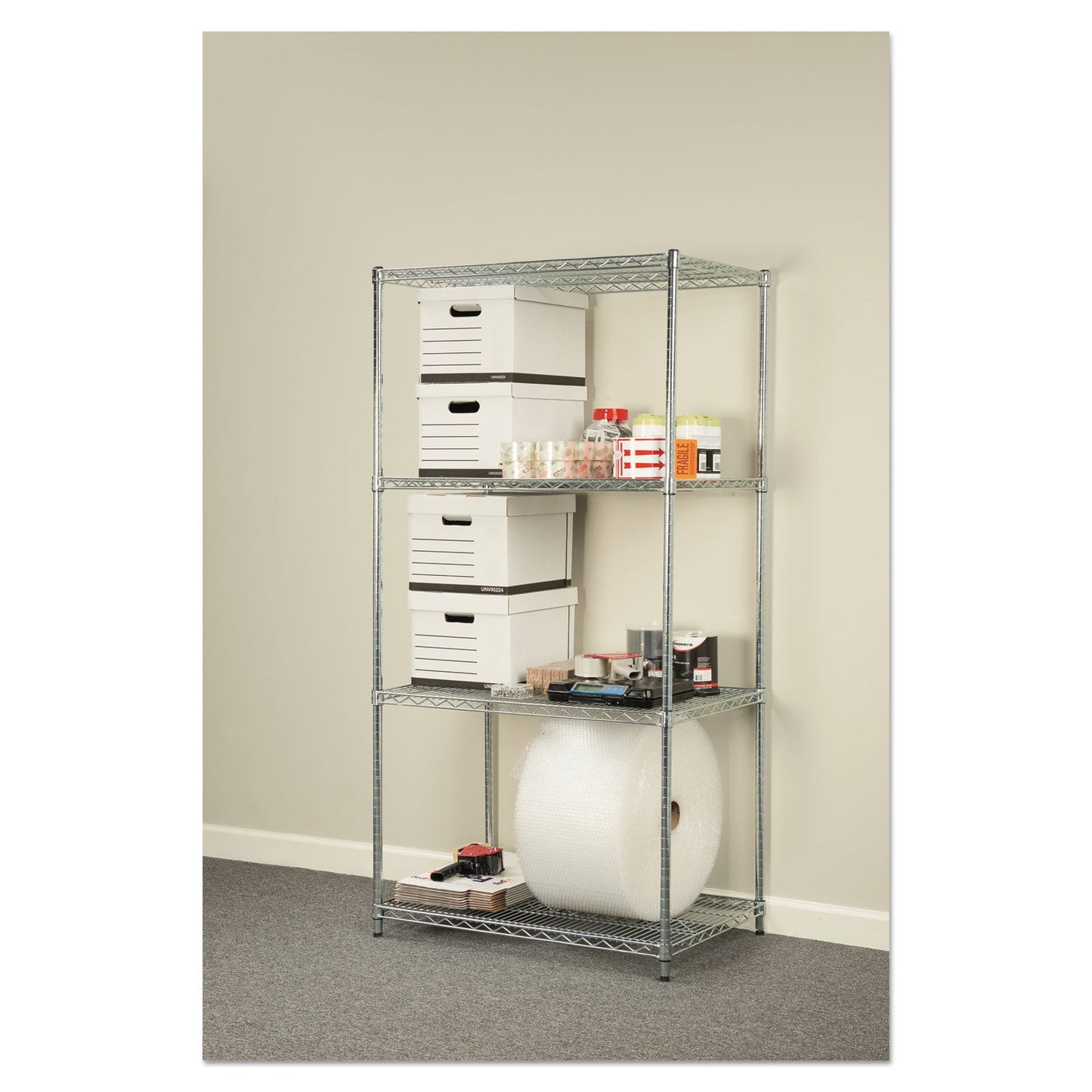 Alera NSF Certified Industrial Four-Shelf Wire Shelving Kit, 36w x 24d x 72h, Silver