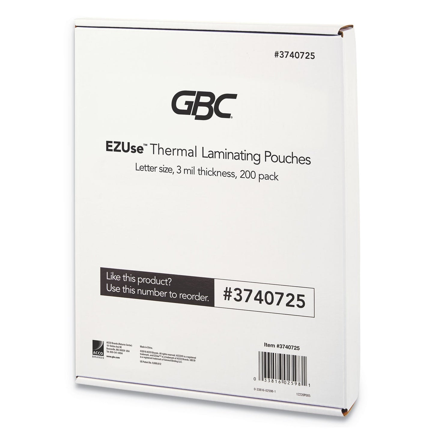 GBC EZUse Thermal Laminating Pouches, 3 mil, 8.5" x 11", Gloss Clear, 200/Pack