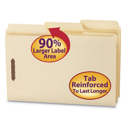 Smead SuperTab Reinforced Guide Height Fastener Folders, 2 Fasteners, Legal Size, 14-pt Manila Exterior, 50/Box