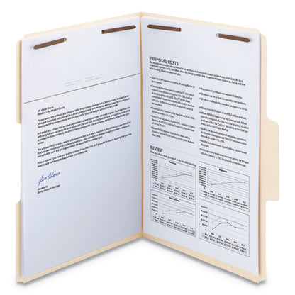 Smead SuperTab Reinforced Guide Height Fastener Folders, 2 Fasteners, Legal Size, 14-pt Manila Exterior, 50/Box
