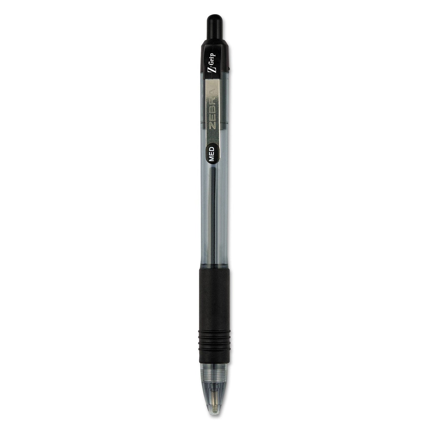Zebra Z-Grip Ballpoint Pen, Retractable, Medium 1 mm, Black Ink, Clear Barrel, 24/Pack