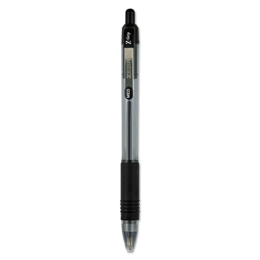 Zebra Z-Grip Ballpoint Pen, Retractable, Medium 1 mm, Black Ink, Clear Barrel, 24/Pack