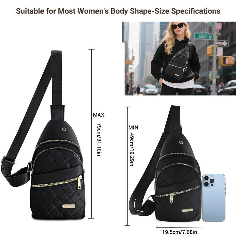Solid Color Quilted Fanny Pack - Casual Zipper Chest Belt Bum Bag, Adjustable Sling Bag for Daily Use, Lightweight & Waterproof